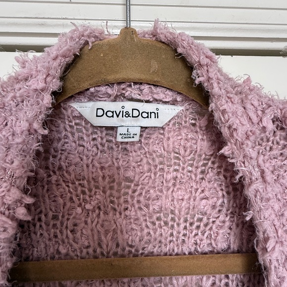 Davi & Dani Dusty Pink Textured Cardigan - Silver Metallic Thread, Size L - Picture 2 of 5
